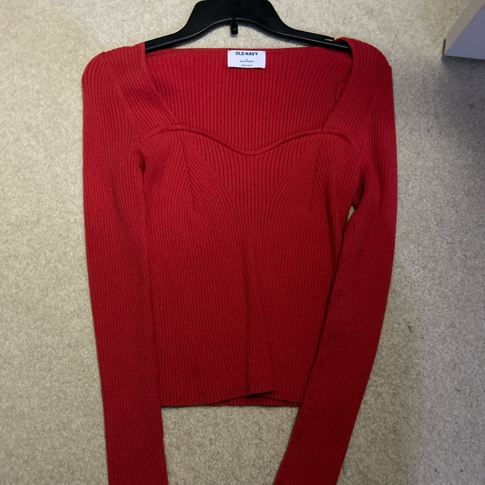 Old Navy Red Ribbed Long Sleeve Top